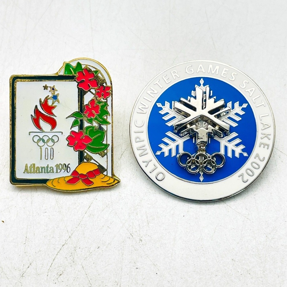 Vintage Olympic Pin Lot of 2 Atlanta 1996 Snowflake 2002 Sports Collectible